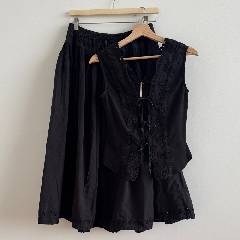 FREE PEOPLE Gesibelle Cotton Eyelet Set - BLACK